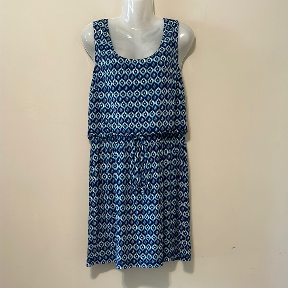 Blue Geometric Print Sleeveless Dress